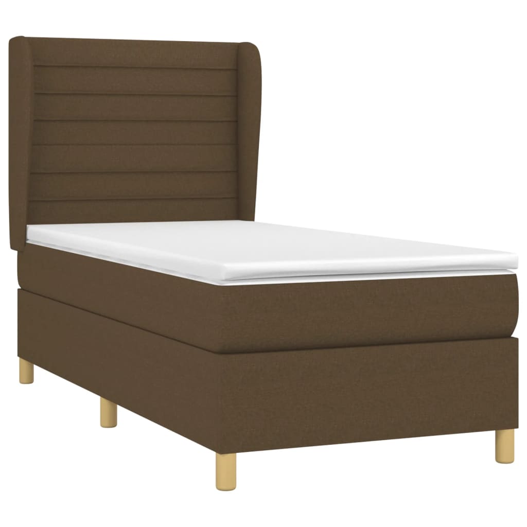 Κρεβάτι Boxspring με Στρώμα Σκούρο Καφέ 90x190 εκ. Υφασμάτινο