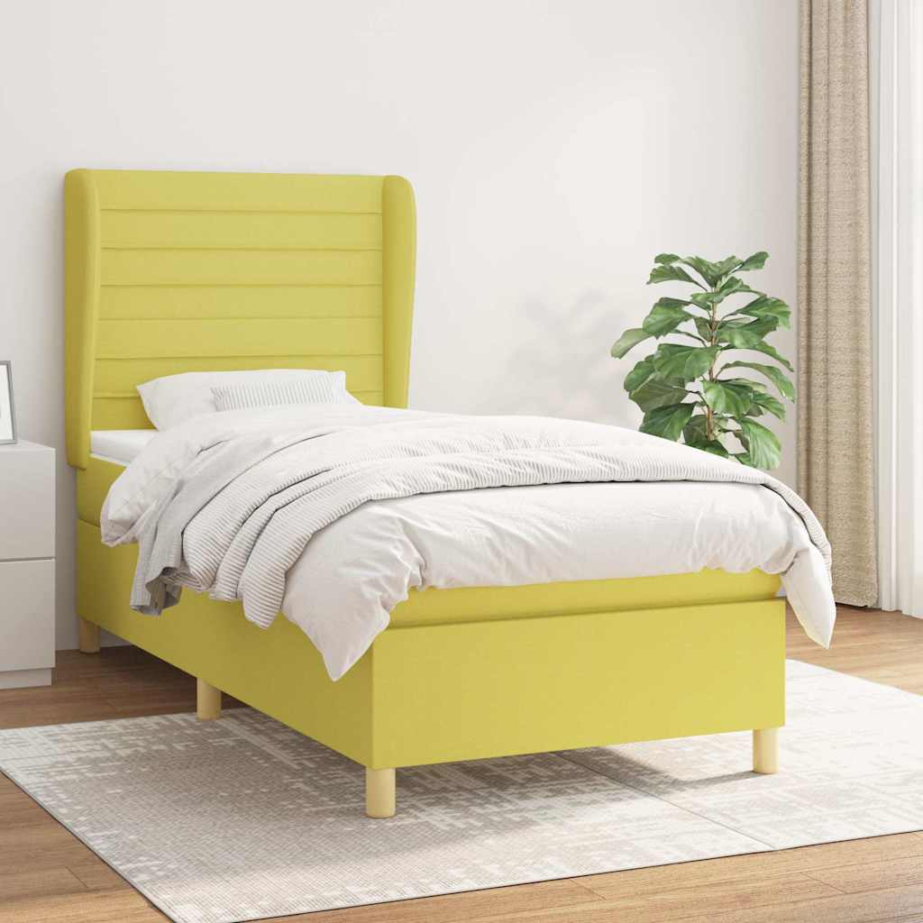 Κρεβάτι Boxspring με Στρώμα Πράσινο 90x190 εκ.Υφασμάτινο