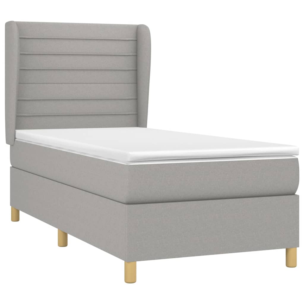 Κρεβάτι Boxspring με Στρώμα Ανοιχτό Γκρι 90x200 εκ. Υφασμάτινο