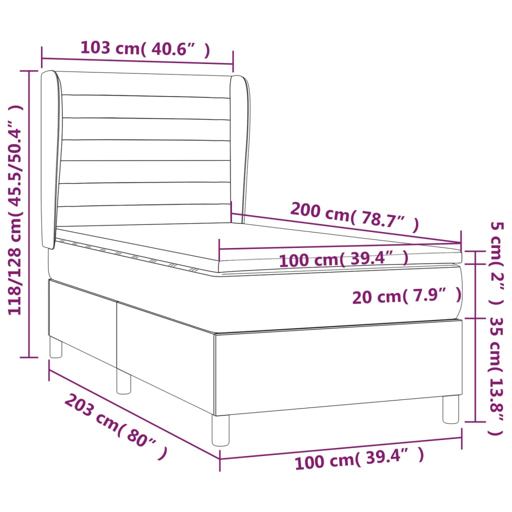 Κρεβάτι Boxspring με Στρώμα Κρεμ 100 x 200 εκ. Υφασμάτινο