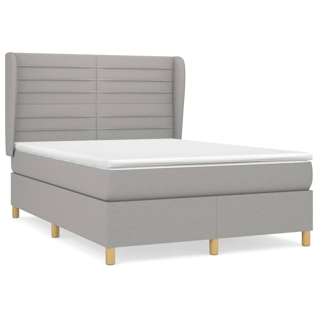 Κρεβάτι Boxspring με Στρώμα Ανοιχτό Γκρι 140x190 εκ. Υφασμάτινο