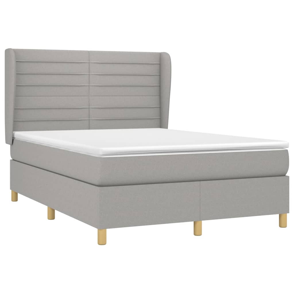 Κρεβάτι Boxspring με Στρώμα Ανοιχτό Γκρι 140x190 εκ. Υφασμάτινο