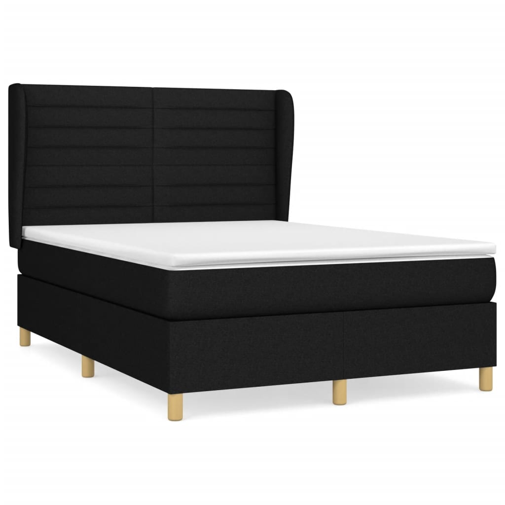 Κρεβάτι Boxspring με Στρώμα Μαύρο 140x190 εκ. Υφασμάτινο