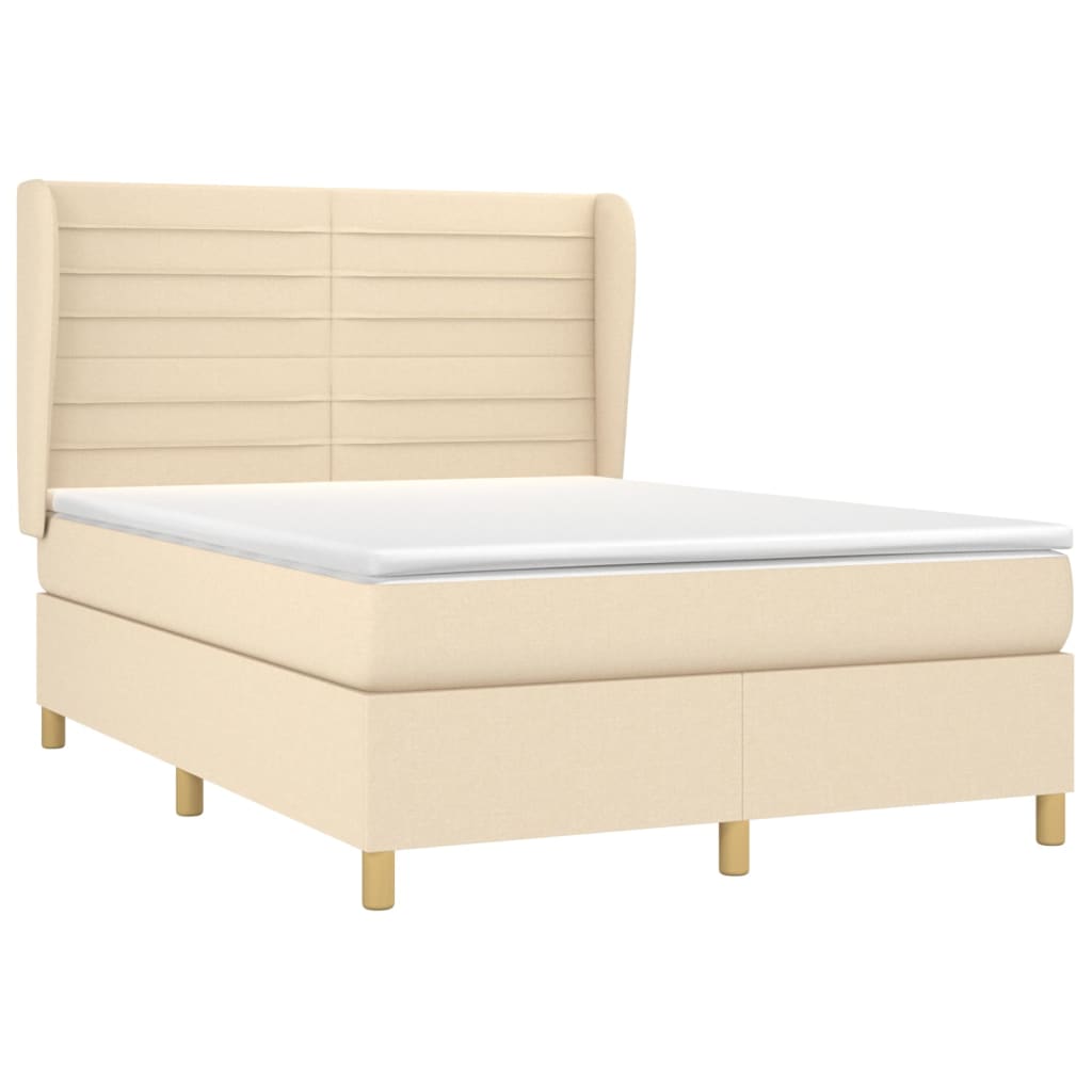 Κρεβάτι Boxspring με Στρώμα Κρεμ 140x190 εκ. Υφασμάτινο - Pakobazaar