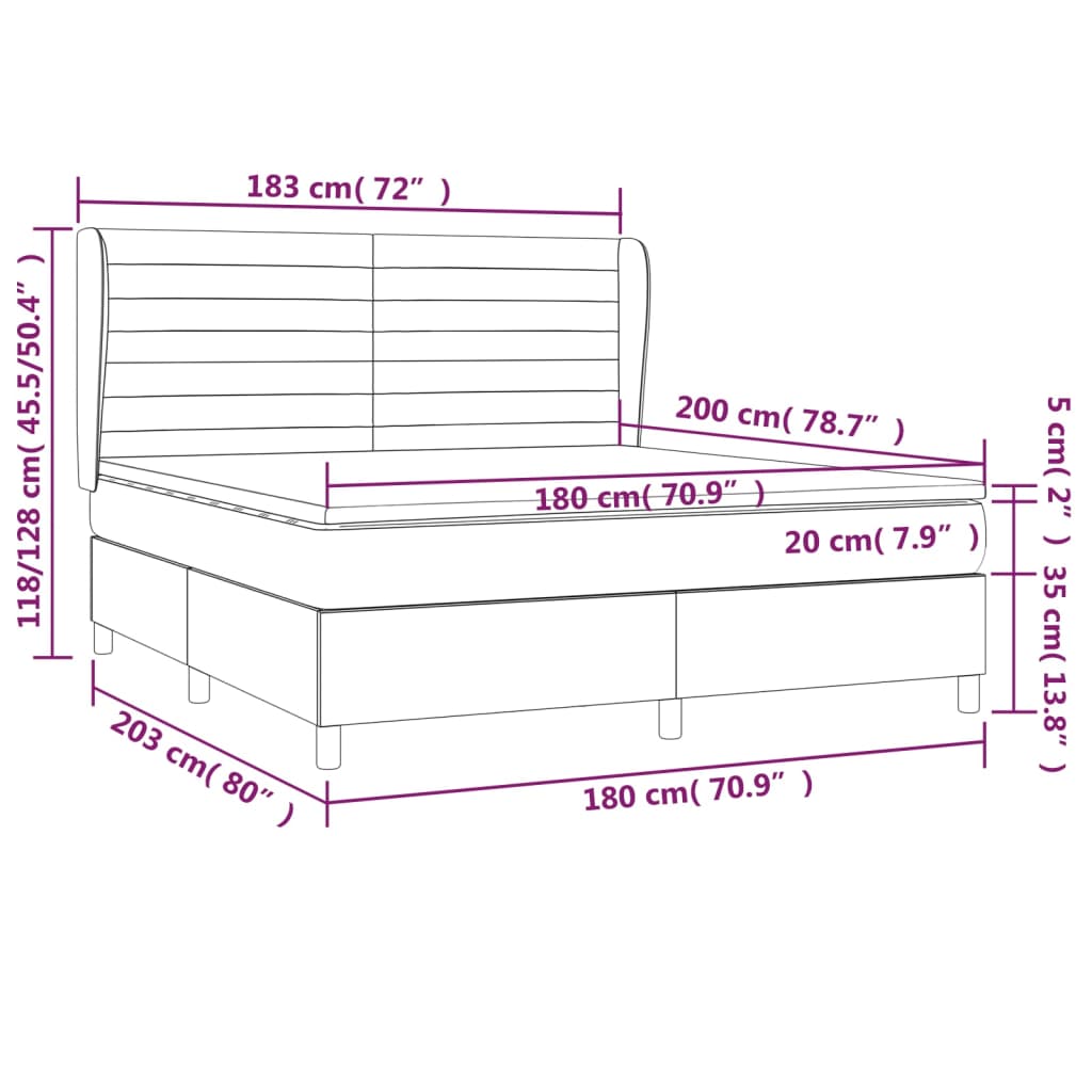 Κρεβάτι Boxspring με Στρώμα Σκούρο Καφέ 180x200 εκ Υφασμάτινο - Pakobazaar