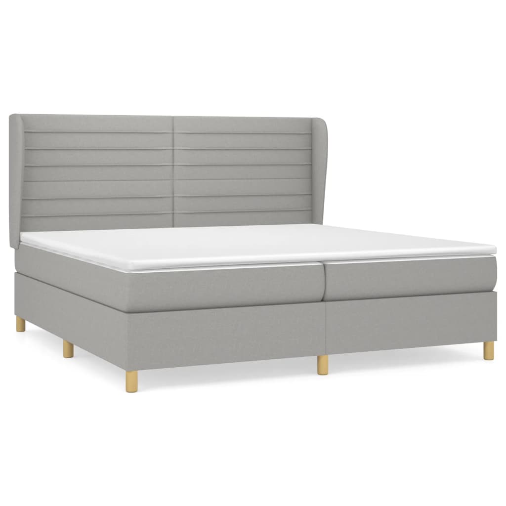 Κρεβάτι Boxspring με Στρώμα Ανοιχτό Γκρι 200x200 εκ. Υφασμάτινο