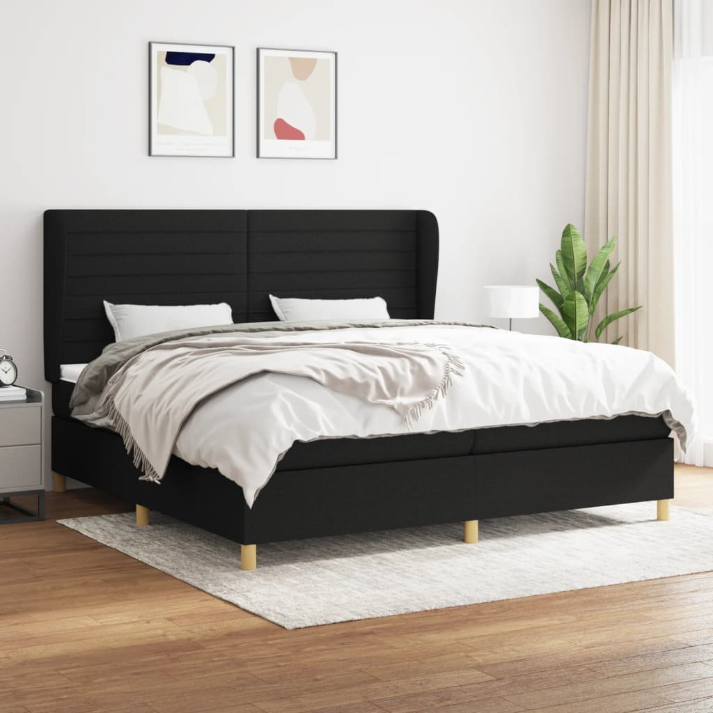 Κρεβάτι Boxspring με Στρώμα Μαύρο 200x200 εκ. Υφασμάτινο