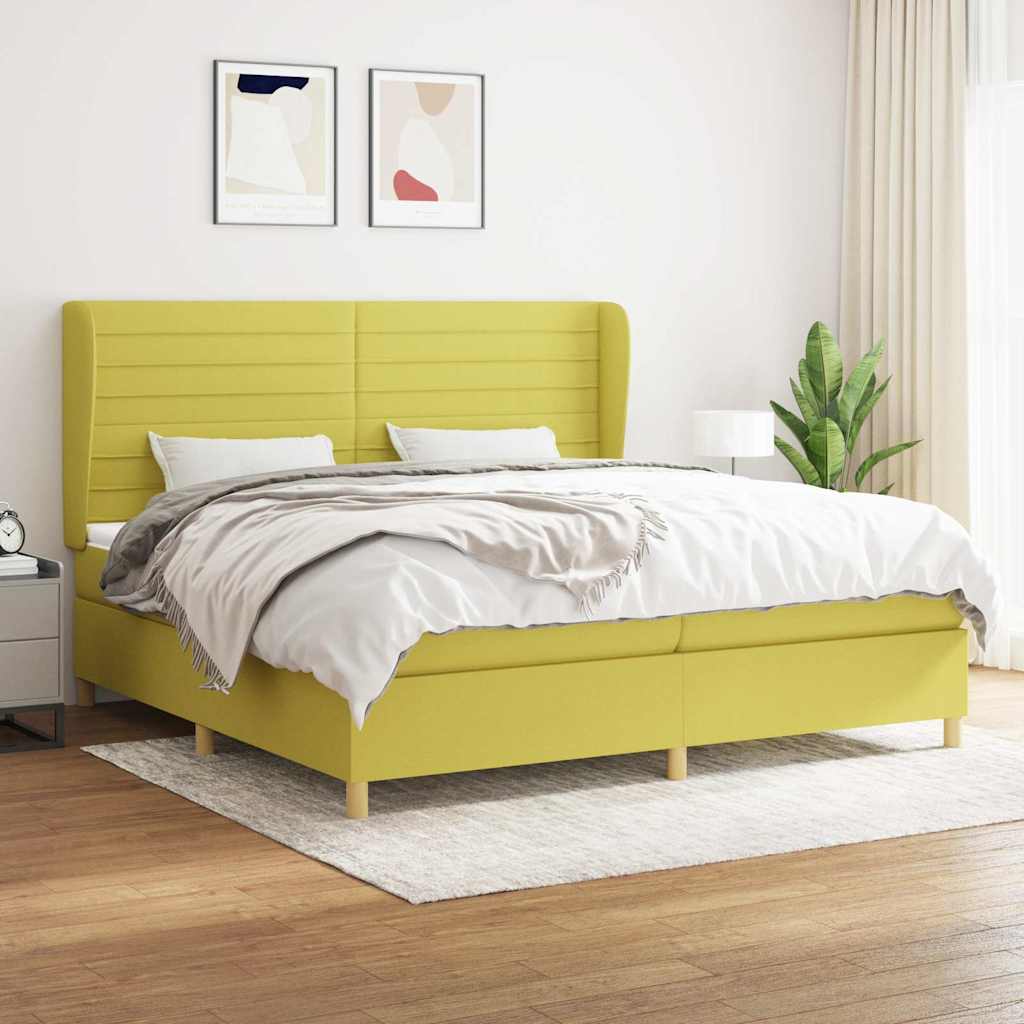 Κρεβάτι Boxspring με Στρώμα Πράσινο 200x200 εκ. Υφασμάτινο