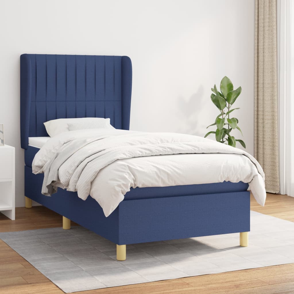 Κρεβάτι Boxspring με Στρώμα Μπλε 80x200 εκ. Υφασμάτινο