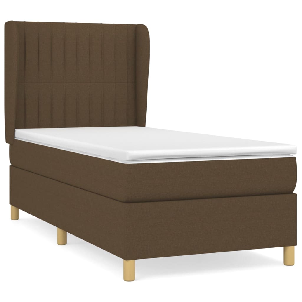 Κρεβάτι Boxspring με Στρώμα Σκούρο Καφέ 90x190 εκ. Υφασμάτινο