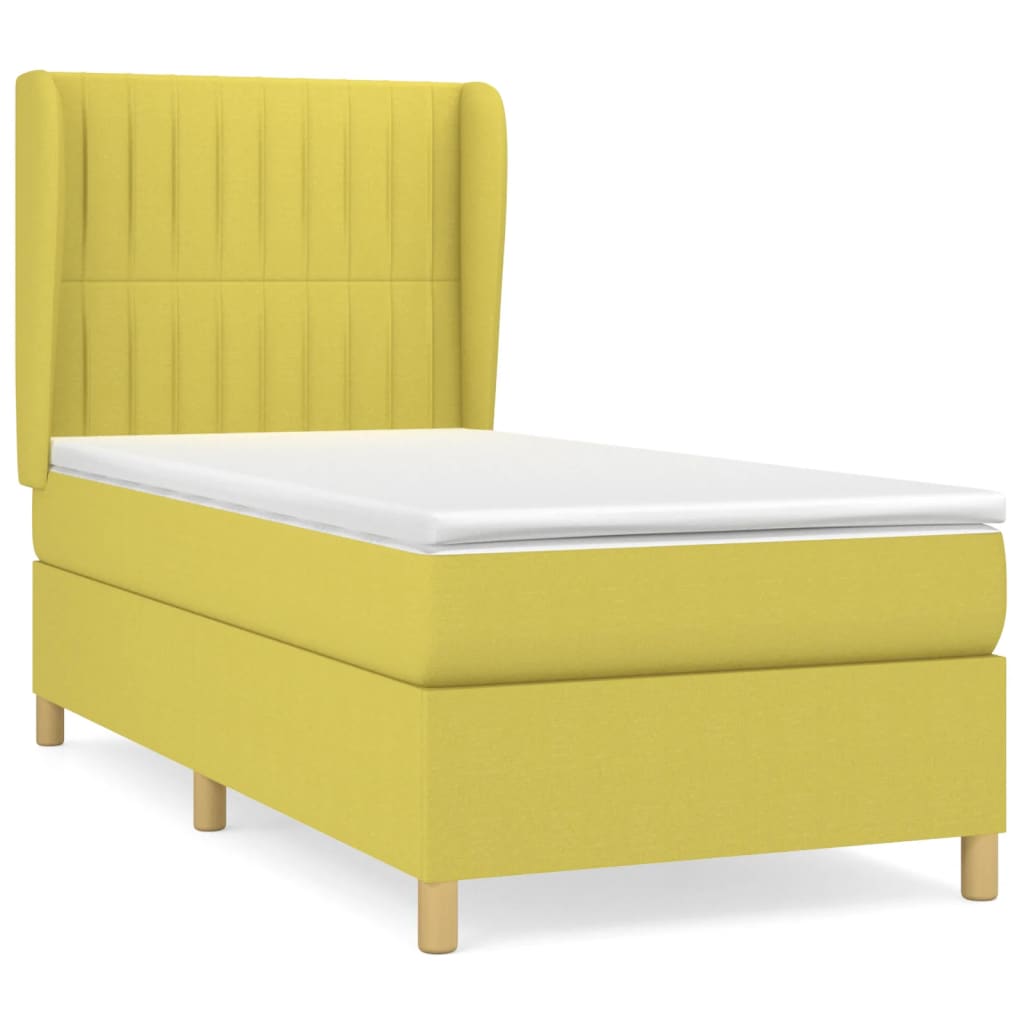 Κρεβάτι Boxspring με Στρώμα Πράσινο 90x190 εκ.Υφασμάτινο