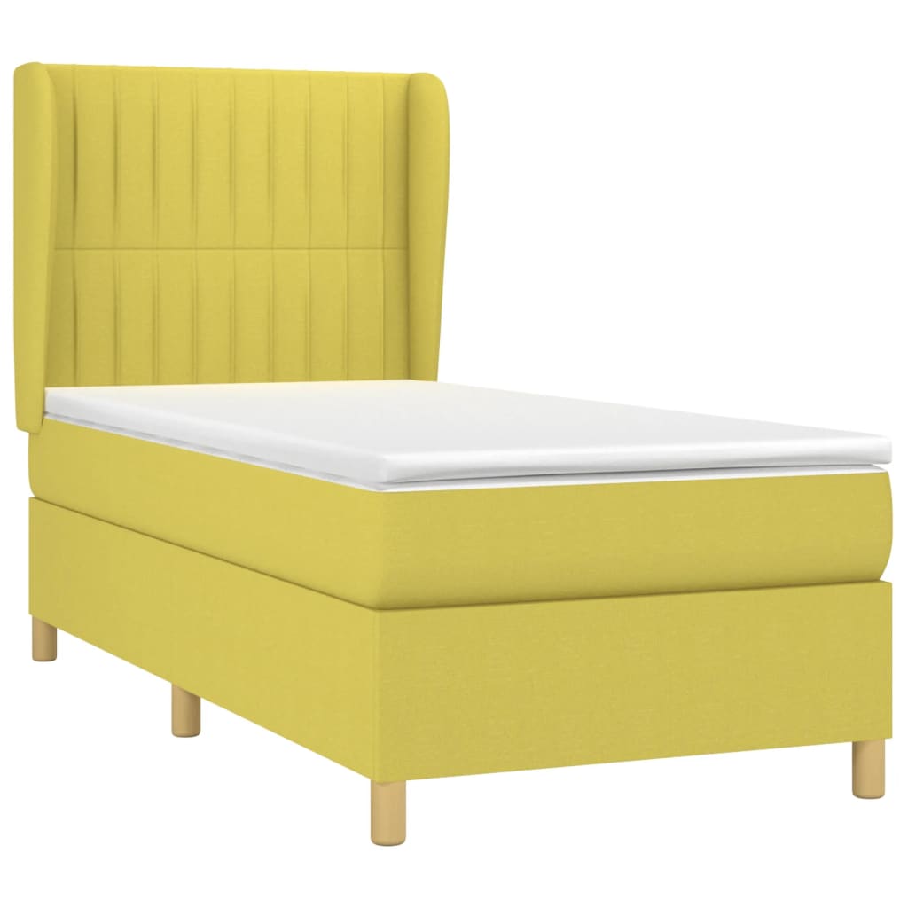 Κρεβάτι Boxspring με Στρώμα Πράσινο 90x190 εκ.Υφασμάτινο
