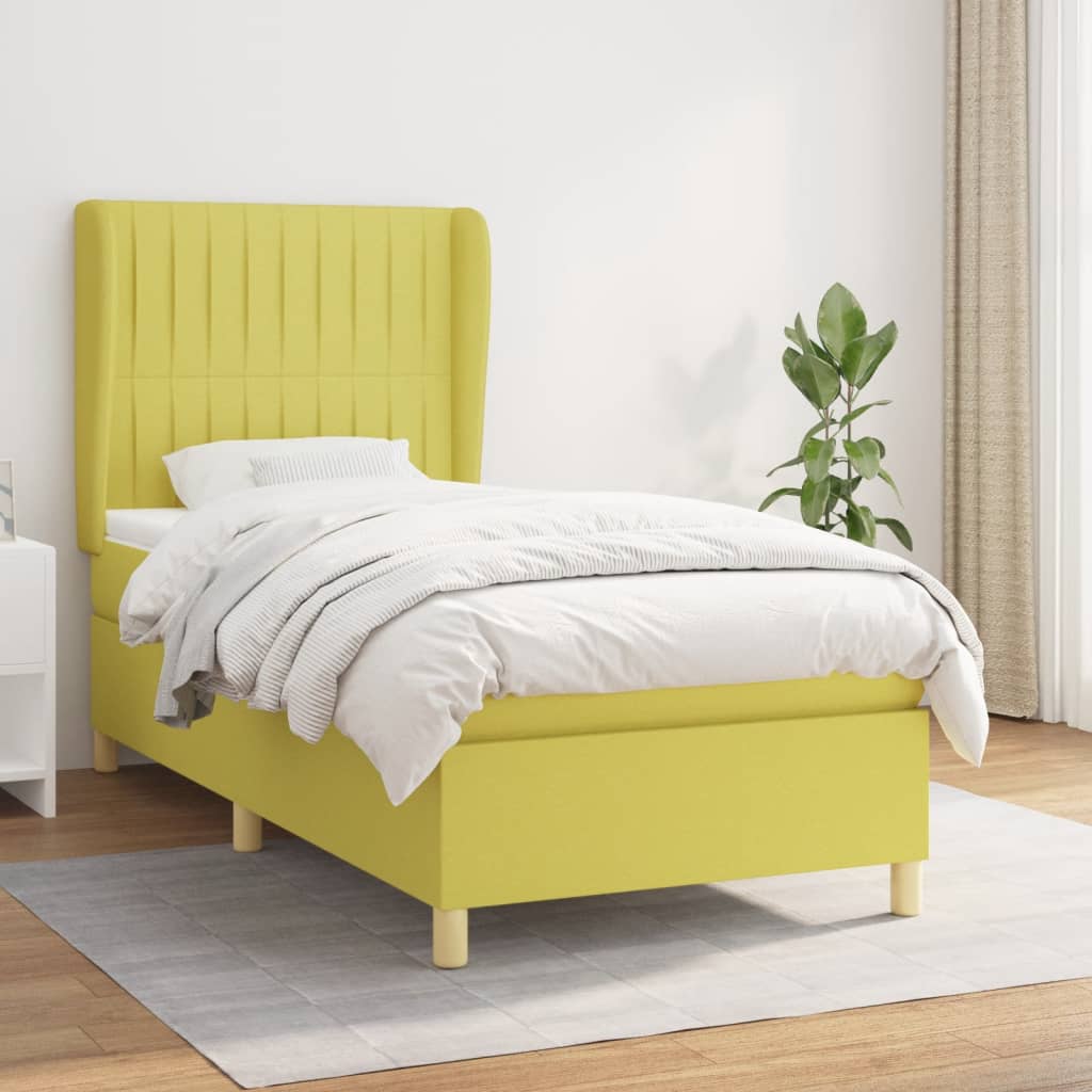 Κρεβάτι Boxspring με Στρώμα Πράσινο 90x190 εκ.Υφασμάτινο
