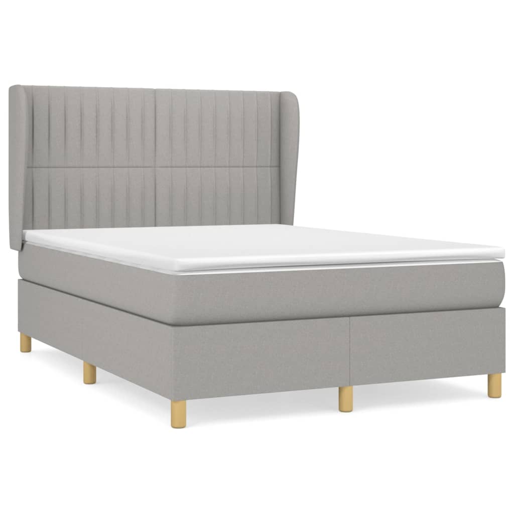 Κρεβάτι Boxspring με Στρώμα Ανοιχτό Γκρι 140x190 εκ. Υφασμάτινο