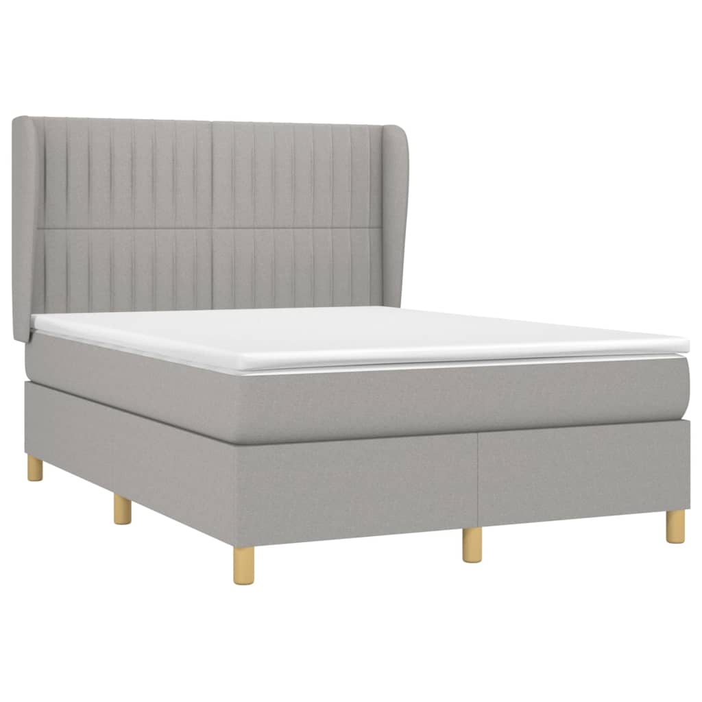 Κρεβάτι Boxspring με Στρώμα Ανοιχτό Γκρι 140x190 εκ. Υφασμάτινο