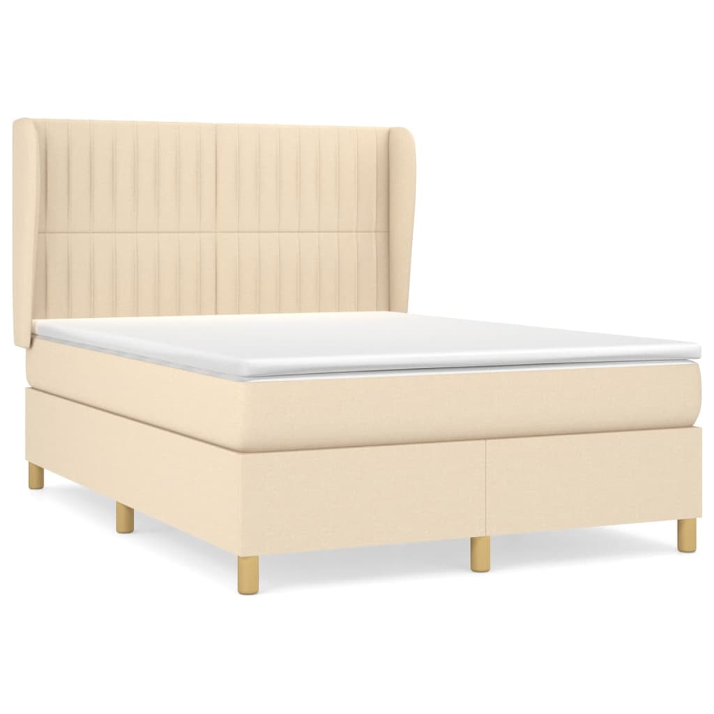 Κρεβάτι Boxspring με Στρώμα Κρεμ 140x190 εκ. Υφασμάτινο - Pakobazaar