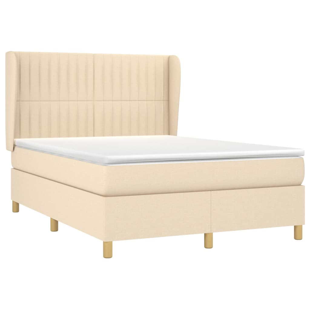Κρεβάτι Boxspring με Στρώμα Κρεμ 140x190 εκ. Υφασμάτινο - Pakobazaar