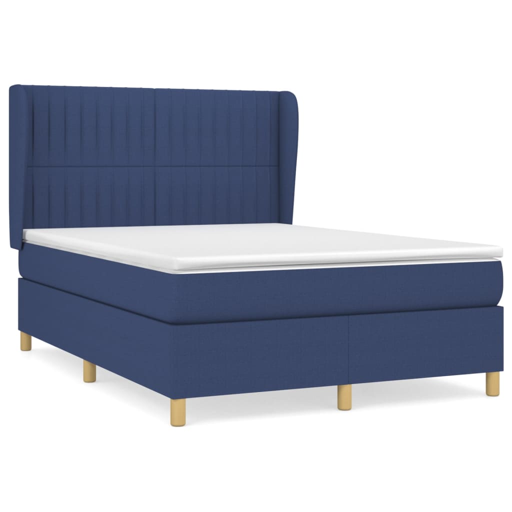 Κρεβάτι Boxspring με Στρώμα Μπλε 140x190 εκ. Υφασμάτινο