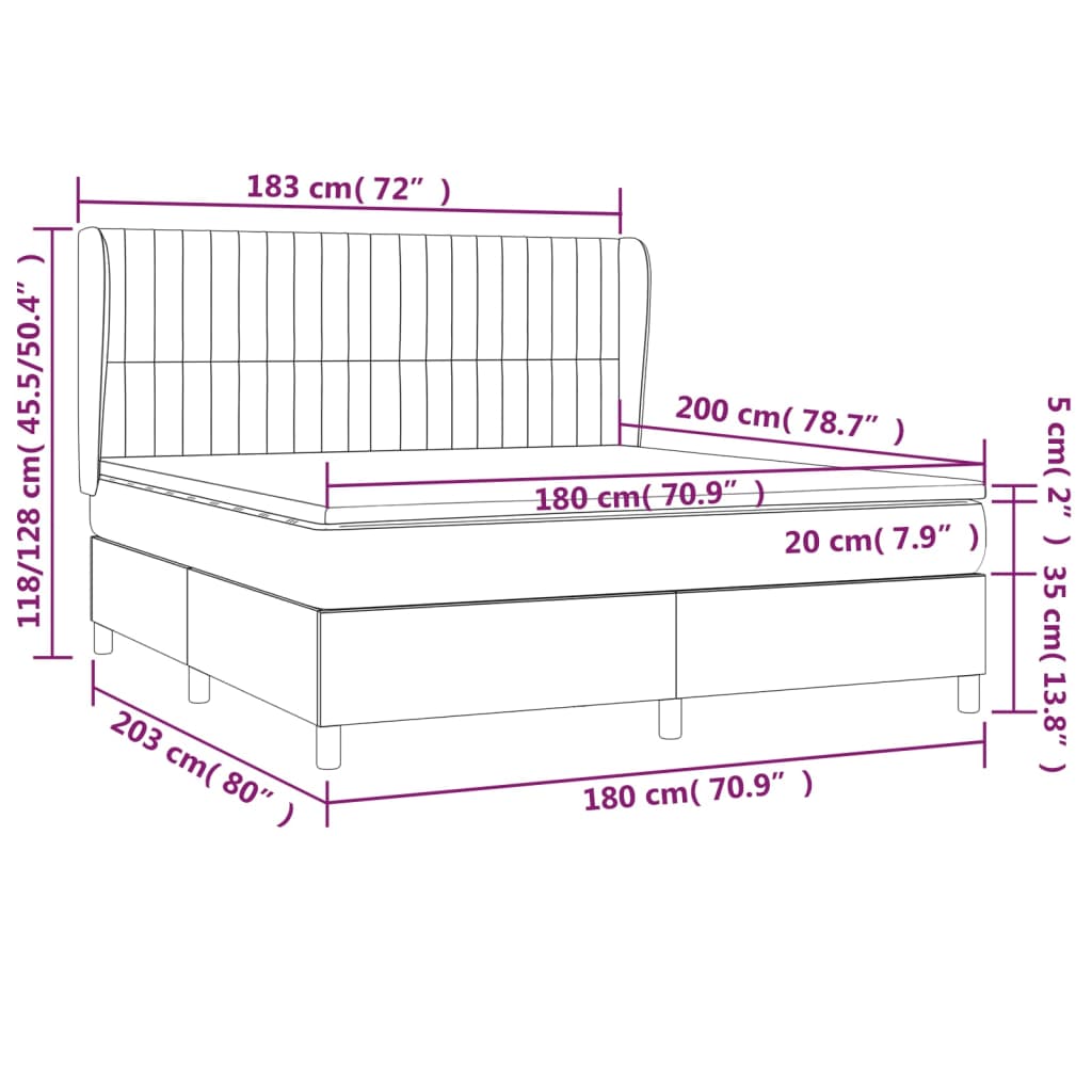 Κρεβάτι Boxspring με Στρώμα Μαύρο 180x200 εκ. Υφασμάτινο