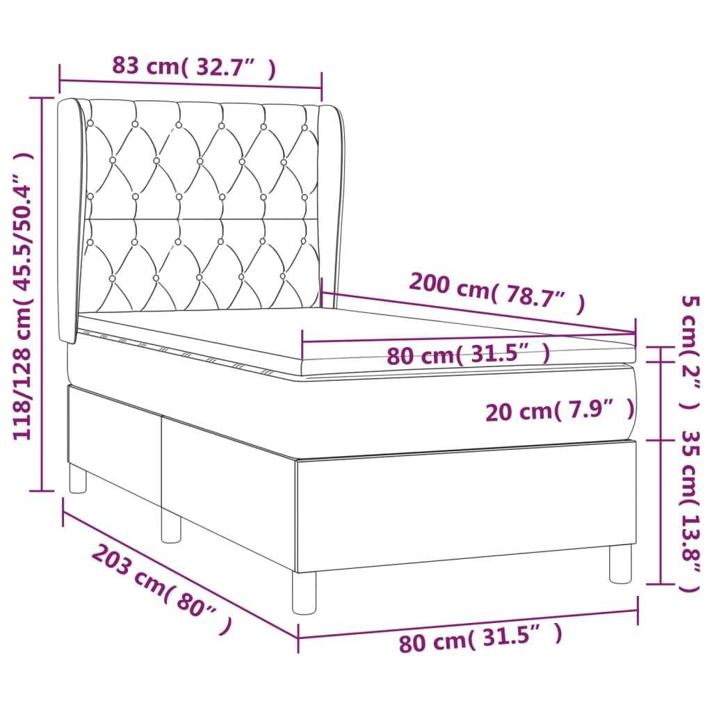 Κρεβάτι Boxspring με Στρώμα Σκούρο Γκρι 80x200 εκ. Υφασμάτινο - Pakobazaar