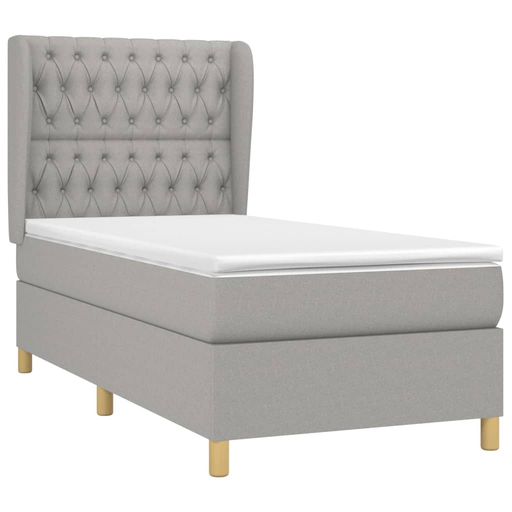 Κρεβάτι Boxspring με Στρώμα Ανοιχτό Γκρι 90x190 εκ. Υφασμάτινο