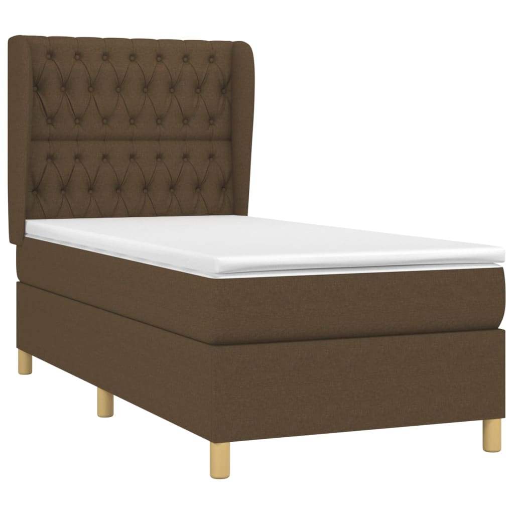 Κρεβάτι Boxspring με Στρώμα Σκούρο Καφέ 90x190 εκ. Υφασμάτινο