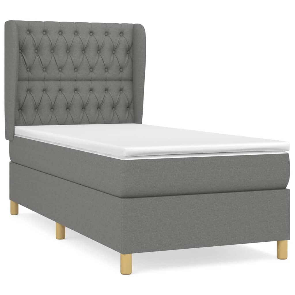 Κρεβάτι Boxspring με Στρώμα Σκούρο Γκρι 90x200 εκ. Υφασμάτινο