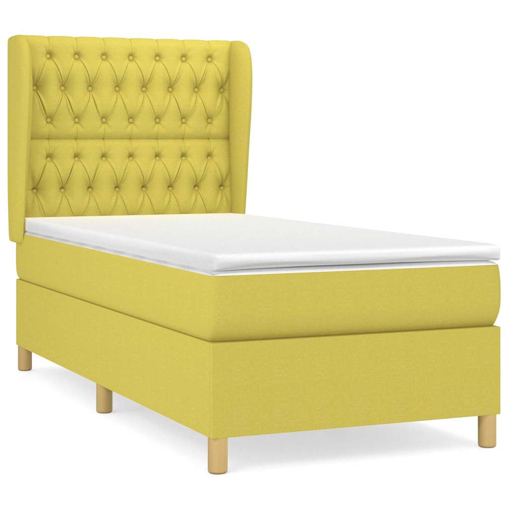 Κρεβάτι Boxspring με Στρώμα Πράσινο 90x200 εκ. Υφασμάτινο
