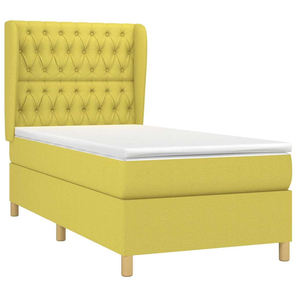 Κρεβάτι Boxspring με Στρώμα Πράσινο 90x200 εκ. Υφασμάτινο