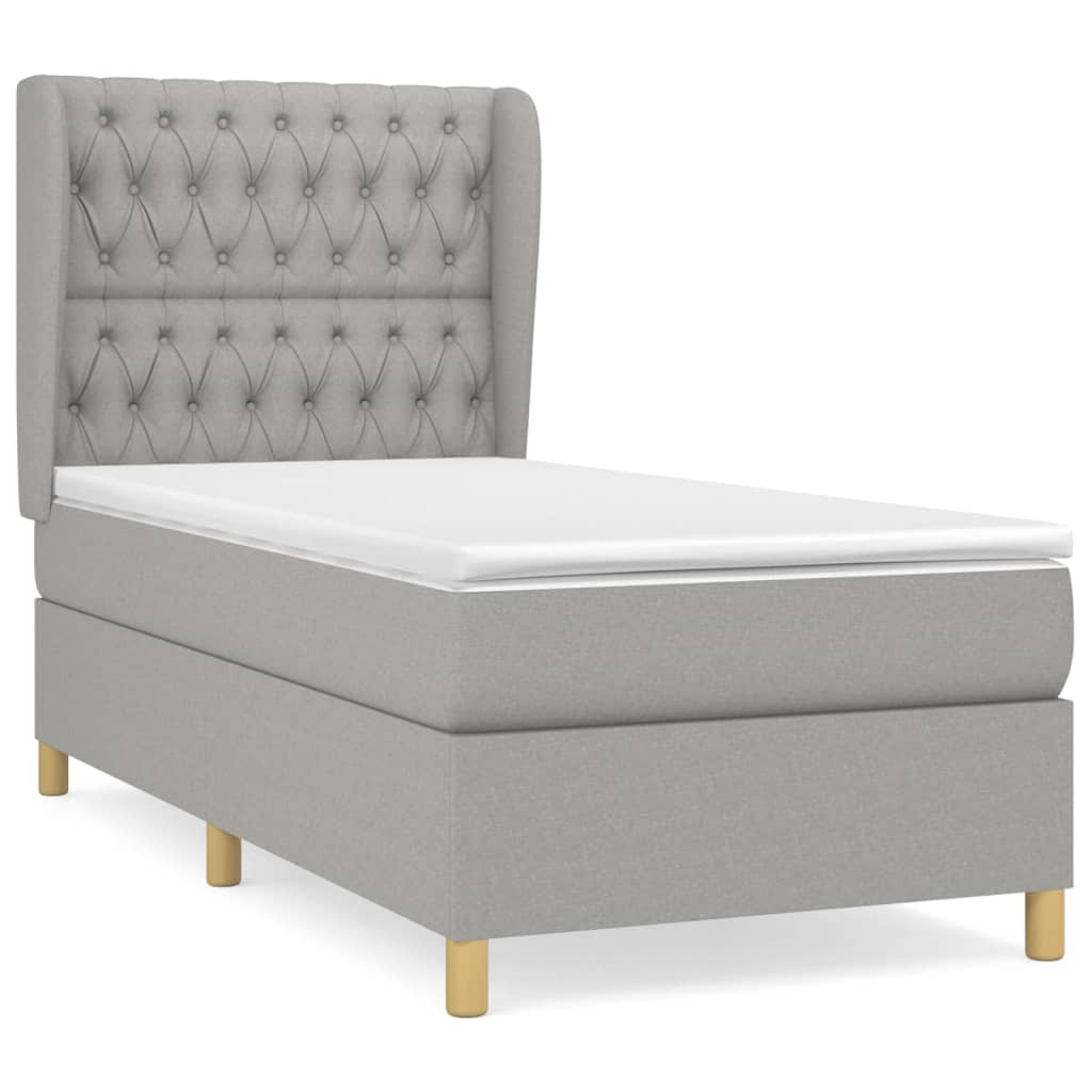 Κρεβάτι Boxspring με Στρώμα Ανοιχτό Γκρι 100x200 εκ. Υφασμάτινο