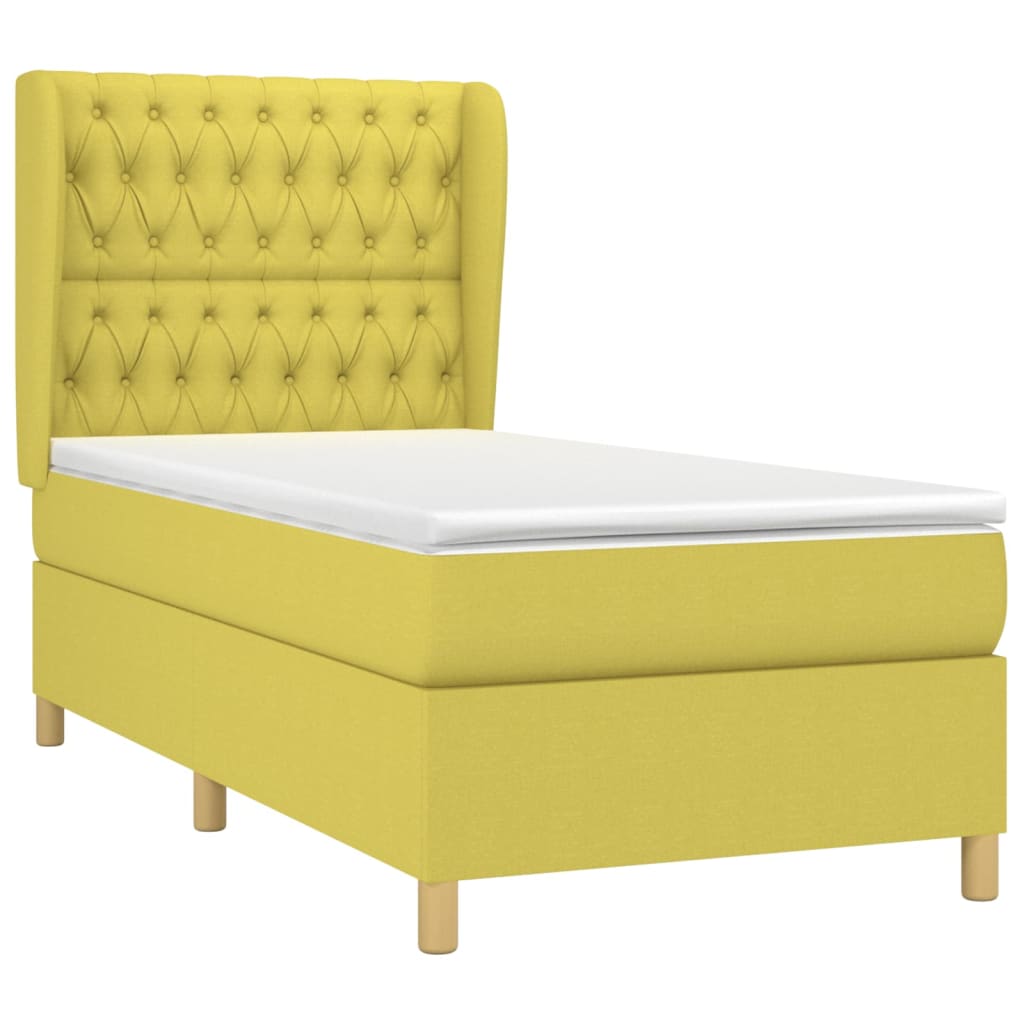 Κρεβάτι Boxspring με Στρώμα Πράσινο 100 x 200 εκ. Υφασμάτινο