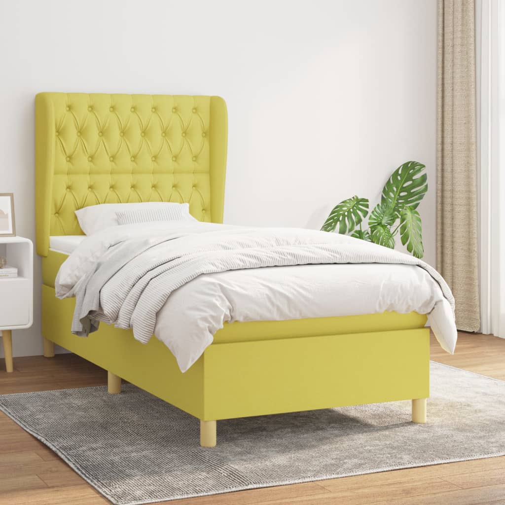 Κρεβάτι Boxspring με Στρώμα Πράσινο 100 x 200 εκ. Υφασμάτινο