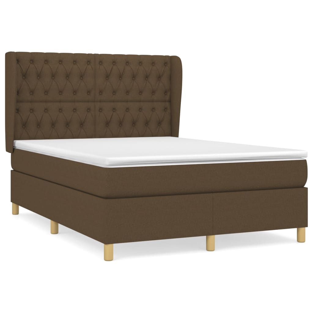 Κρεβάτι Boxspring με Στρώμα Σκούρο Καφέ 140x190 εκ. Υφασμάτινο