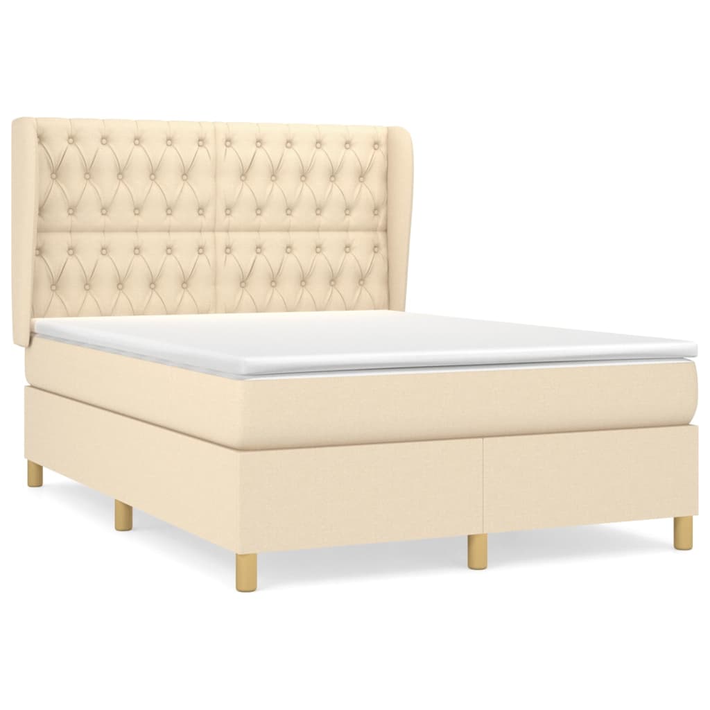 Κρεβάτι Boxspring με Στρώμα Κρεμ 140x190 εκ. Υφασμάτινο - Pakobazaar