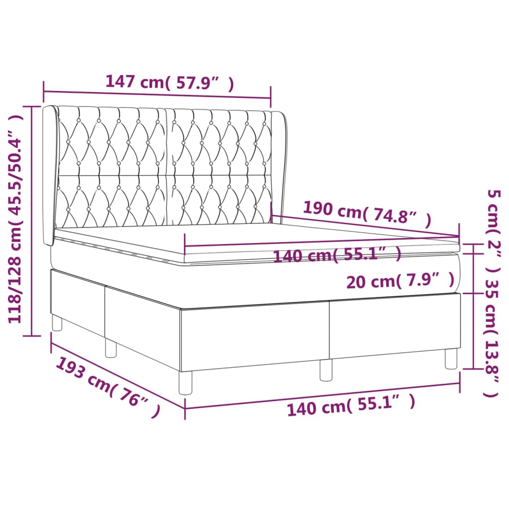 Κρεβάτι Boxspring με Στρώμα Κρεμ 140x190 εκ. Υφασμάτινο - Pakobazaar