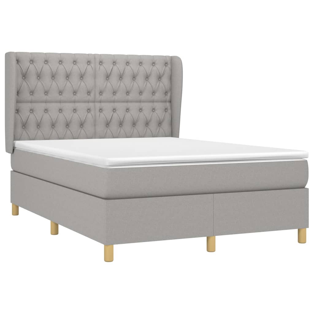 Κρεβάτι Boxspring με Στρώμα Ανοιχτό Γκρι 140x200 εκ. Υφασμάτινο