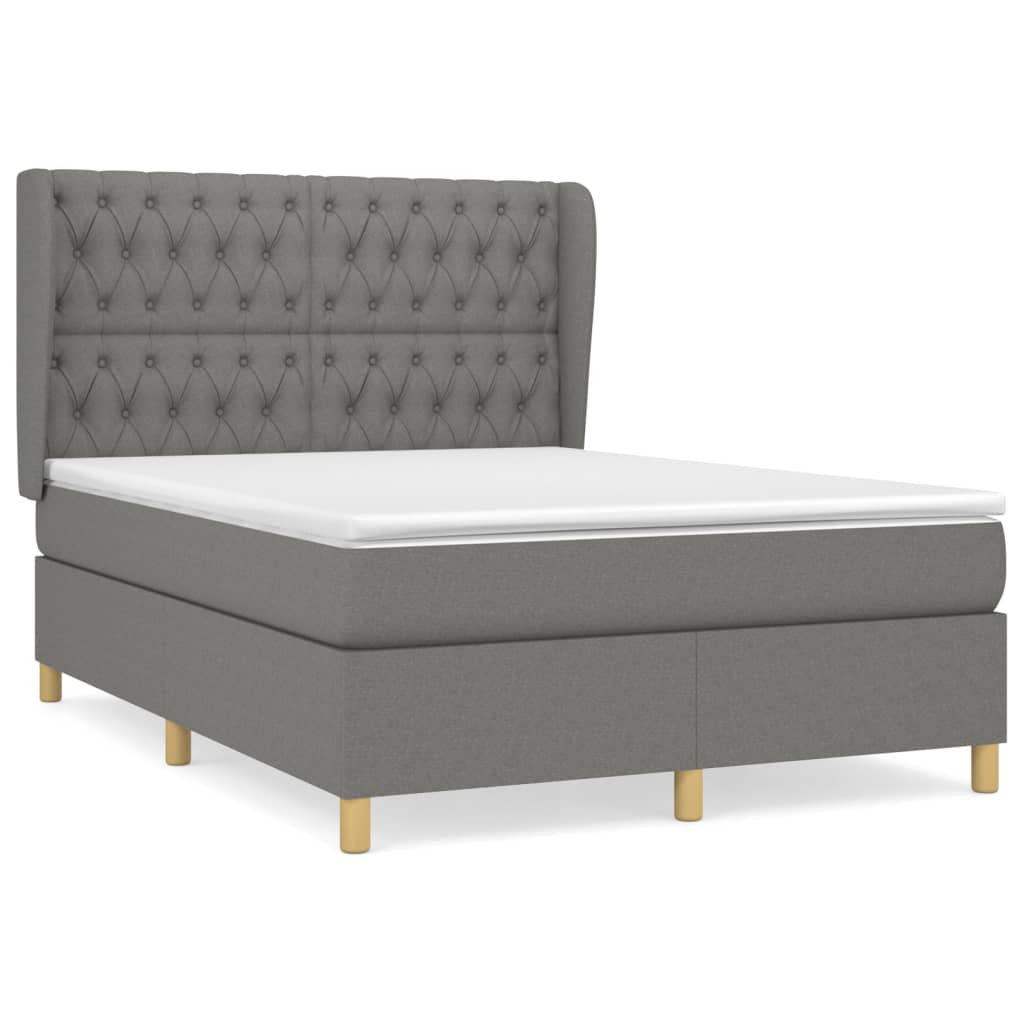 Κρεβάτι Boxspring με Στρώμα Σκούρο Γκρι 140x200 εκ Υφασμάτινο