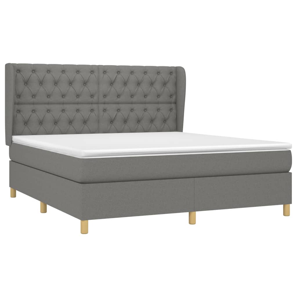 Κρεβάτι Boxspring με Στρώμα Σκούρο Γκρι 160x200 εκ Υφασμάτινο - Pakobazaar