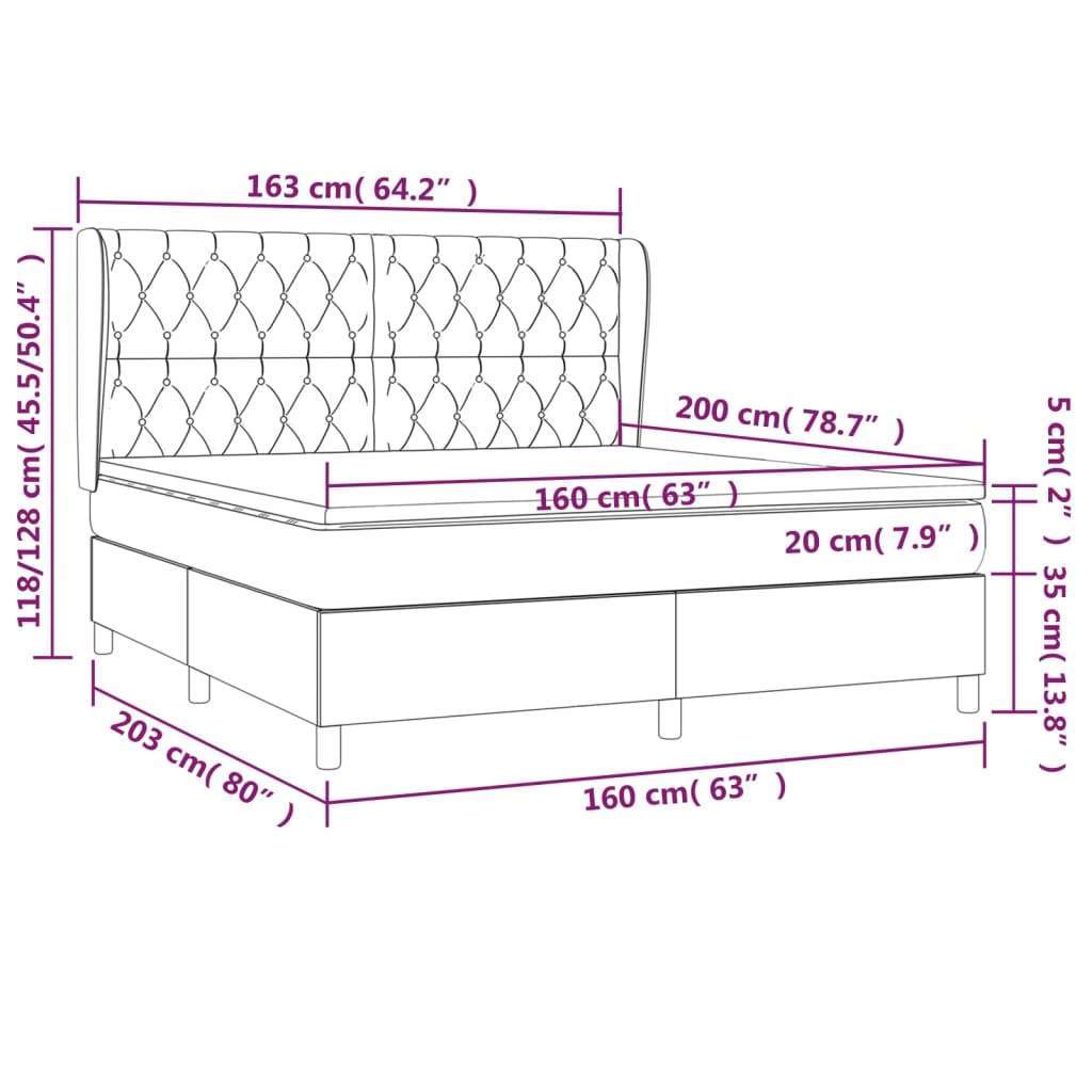 Κρεβάτι Boxspring με Στρώμα Σκούρο Γκρι 160x200 εκ Υφασμάτινο - Pakobazaar