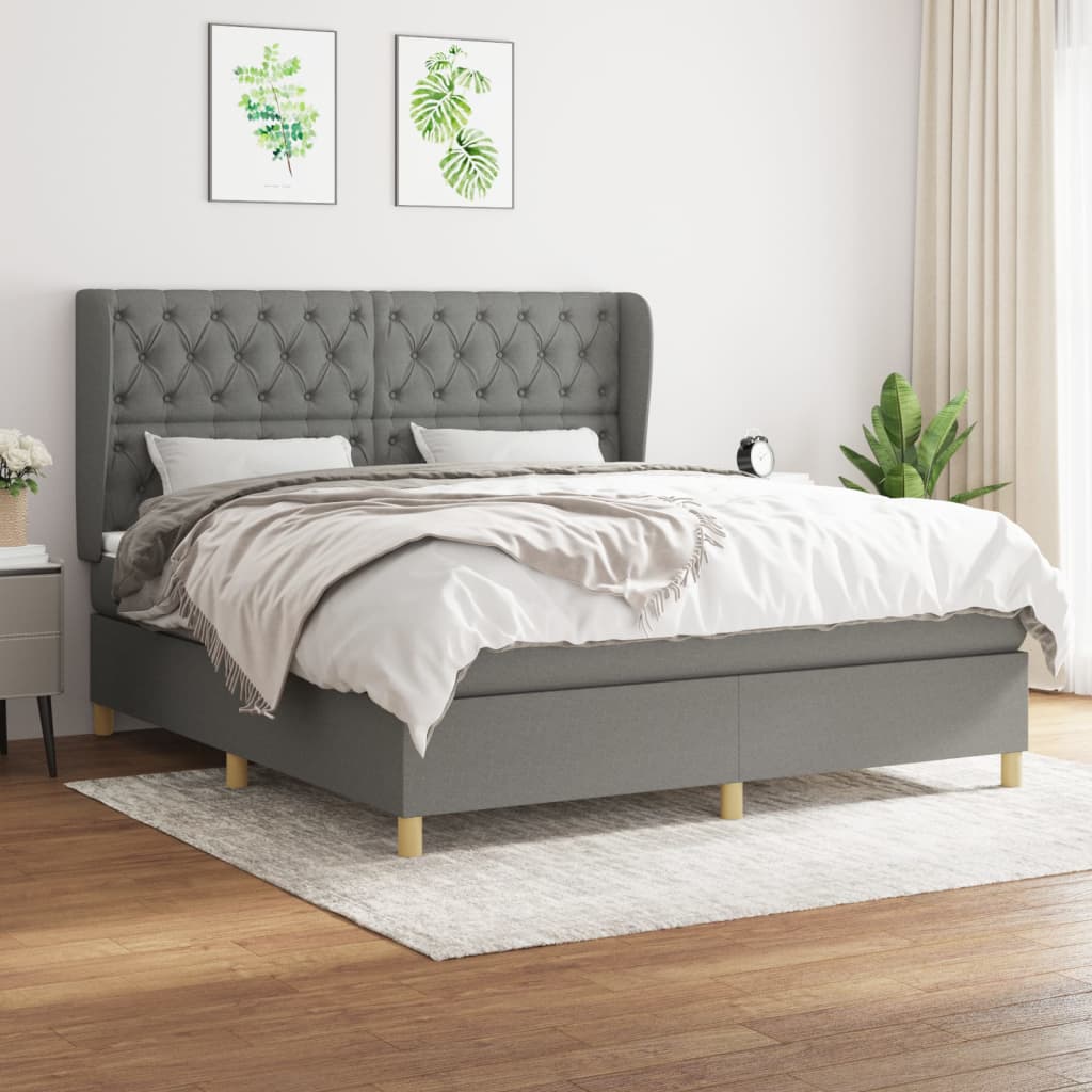 Κρεβάτι Boxspring με Στρώμα Σκούρο Γκρι 160x200 εκ Υφασμάτινο - Pakobazaar