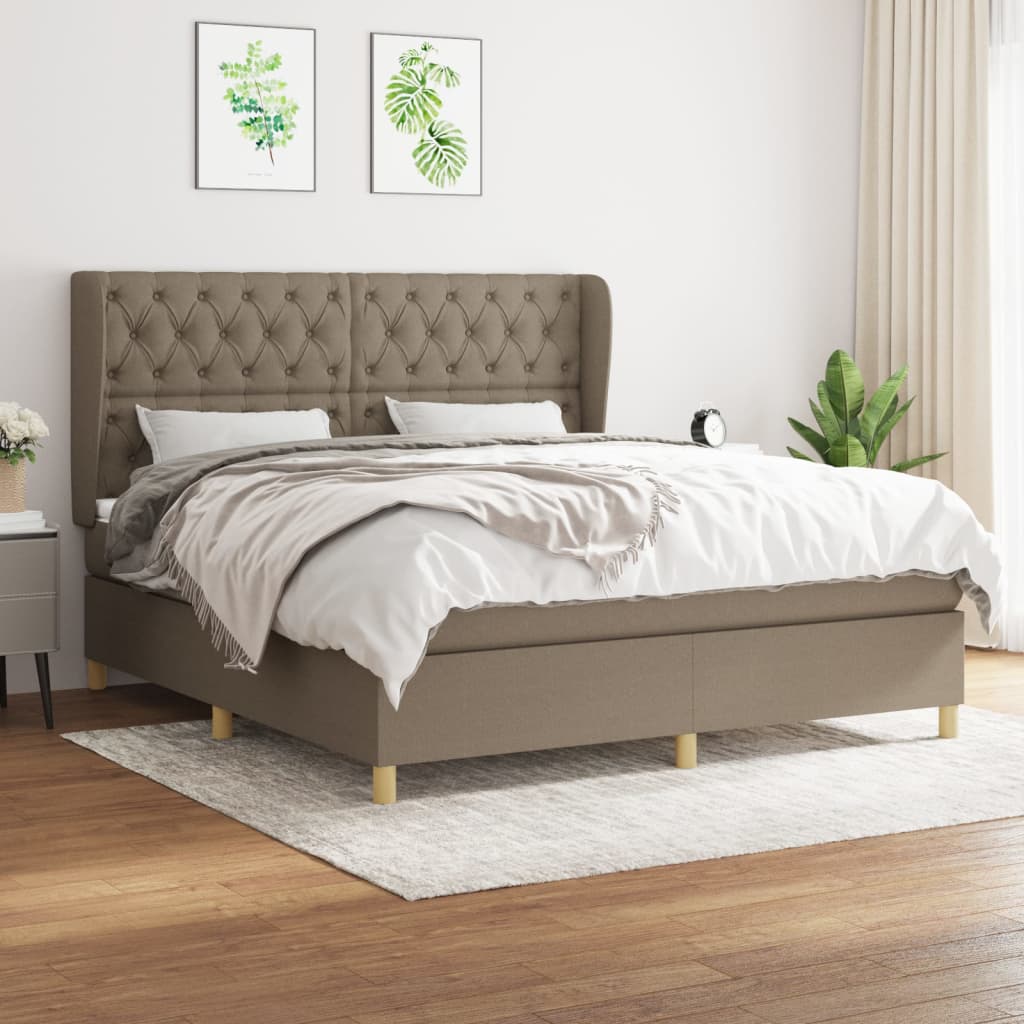 Κρεβάτι Boxspring με Στρώμα Taupe 160x200 εκ. Υφασμάτινο - Pakobazaar