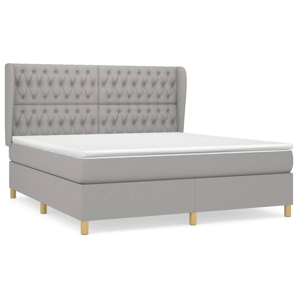 Κρεβάτι Boxspring με Στρώμα Ανοιχτό Γκρι 180x200 εκ. Υφασμάτινο - Pakobazaar