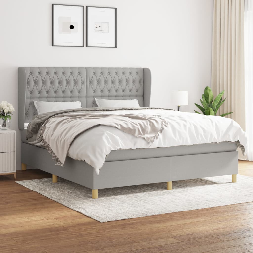 Κρεβάτι Boxspring με Στρώμα Ανοιχτό Γκρι 180x200 εκ. Υφασμάτινο - Pakobazaar