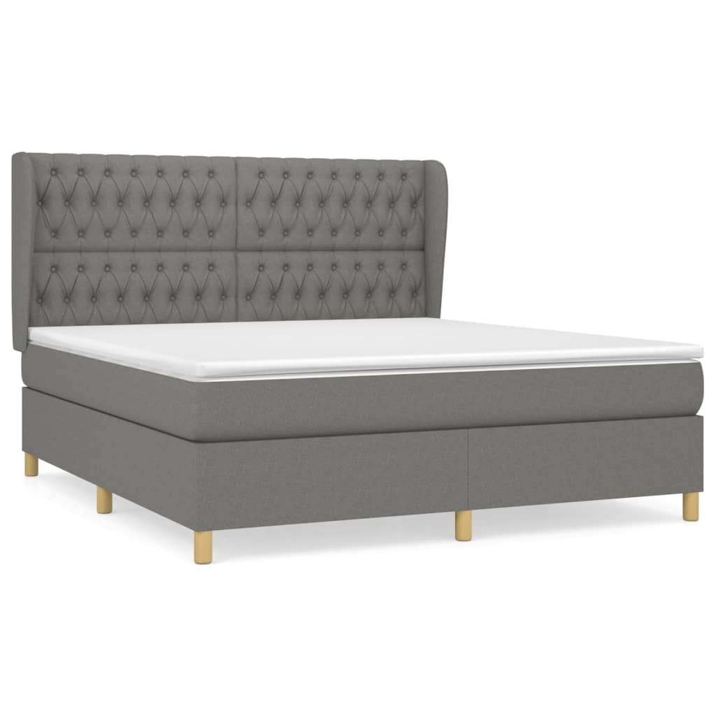 Κρεβάτι Boxspring με Στρώμα Σκούρο Γκρι 180x200 εκ Υφασμάτιν