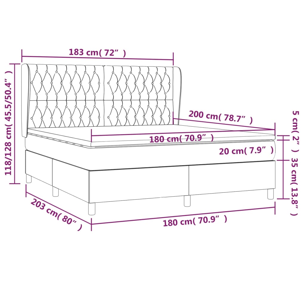Κρεβάτι Boxspring με Στρώμα Σκούρο Γκρι 180x200 εκ Υφασμάτιν