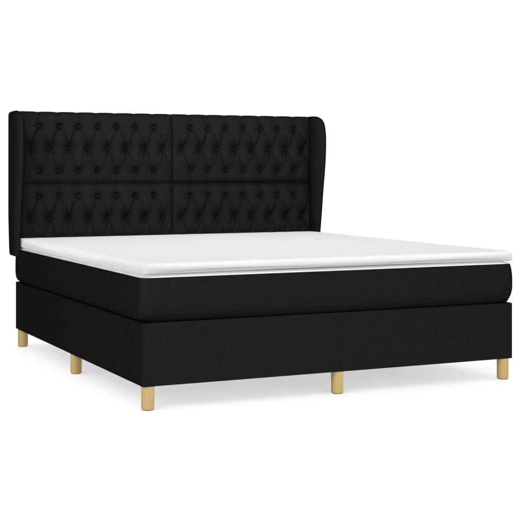Κρεβάτι Boxspring με Στρώμα Μαύρο 180x200 εκ. Υφασμάτινο