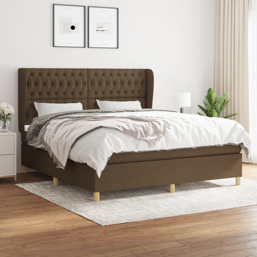 Κρεβάτι Boxspring με Στρώμα Σκούρο Καφέ 180x200 εκ Υφασμάτινο - Pakobazaar