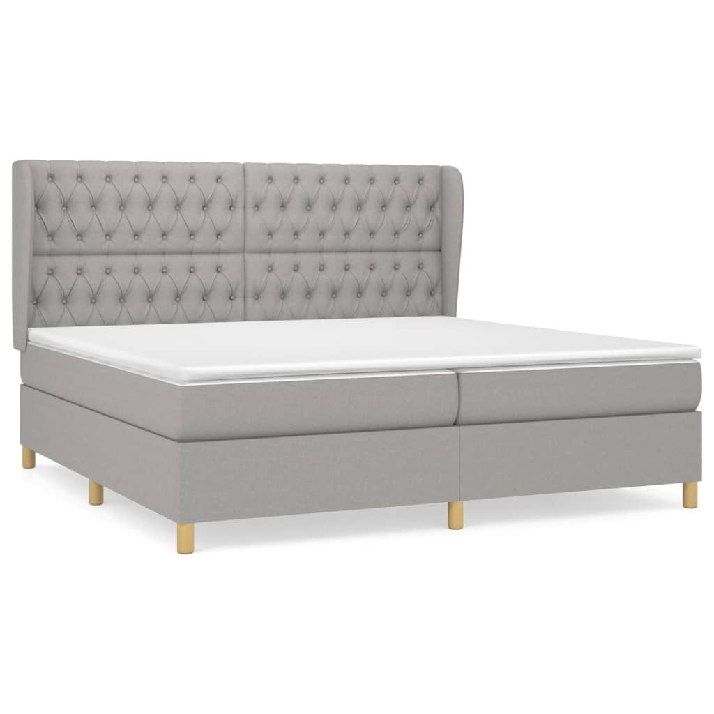 Κρεβάτι Boxspring με Στρώμα Ανοιχτό Γκρι 200x200 εκ. Υφασμάτινο