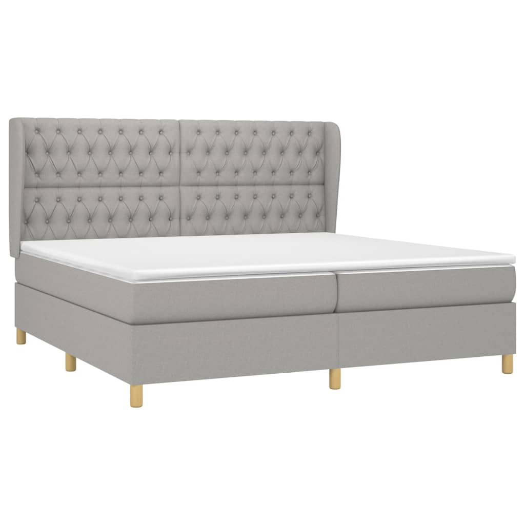 Κρεβάτι Boxspring με Στρώμα Ανοιχτό Γκρι 200x200 εκ. Υφασμάτινο