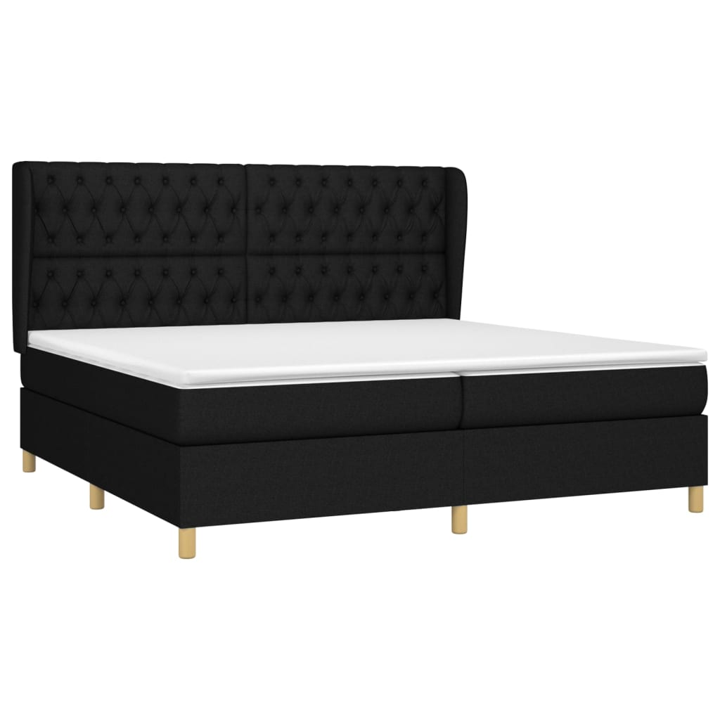 Κρεβάτι Boxspring με Στρώμα Μαύρο 200x200 εκ. Υφασμάτινο